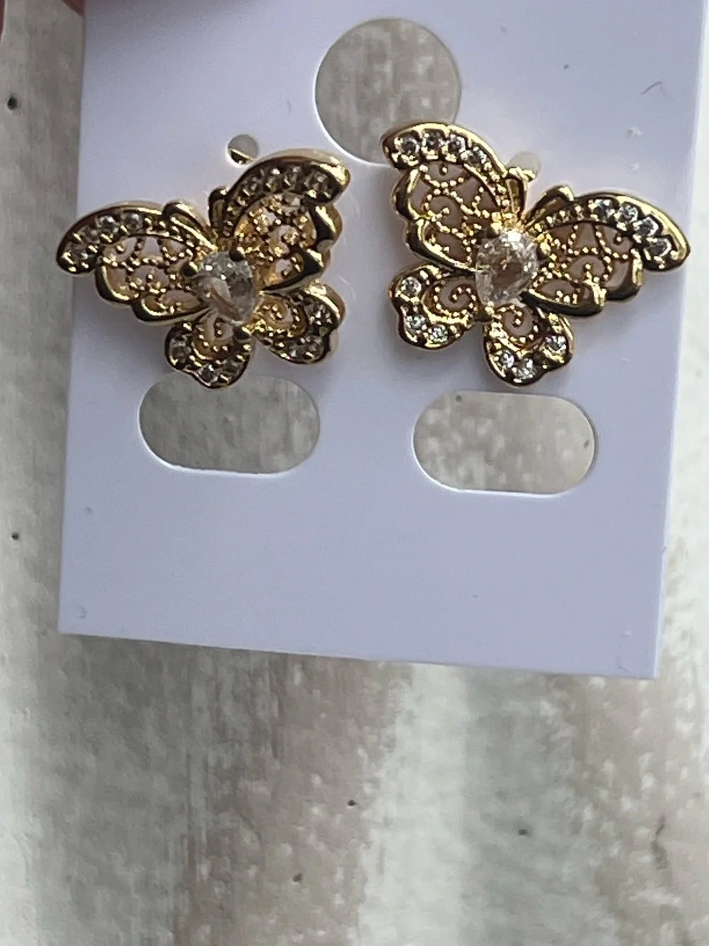 ⭐️-Gold Butterfly Crystal Stud Earrings
